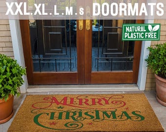 Merry Christmas Extra Large Doormat, Natural Eco Friendly Coir Rubber Double Door Mat PLASTIC FREE Funny Welcome 396