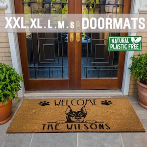 Welcome Paw Doberman Pinscher Family Name Extra Large Doormat Natural Eco Friendly Coir Rubber Double Door PLASTIC FREE Personalized Mat 364
