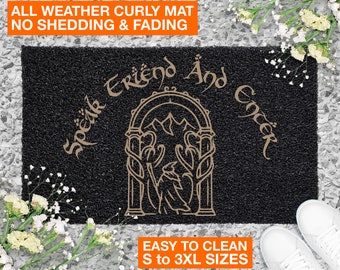 Speak Friend and Enter Doormat Funny Welcome TV Show Movie Decor Geek Nerd Gift Housewarming Gift All Weather Durable Curly Mat 371