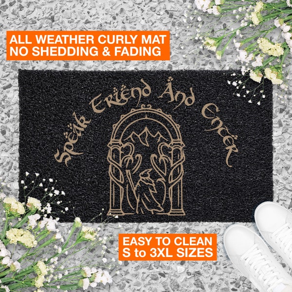 Speak Friend and Enter Doormat Funny Welcome TV Show Movie Decor Geek Nerd Gift Housewarming Gift All Weather Durable Curly Mat 371