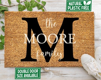 Family Name Monogram Doormat All Natural Eco Friendly Coir & Rubber PLASTIC FREE Personalized Custom Welcome Door Mat Housewarming Gift 245