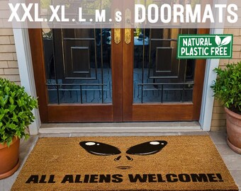 All Aliens Welcome Extra Large Doormat Natural Eco Friendly Coir Rubber Double Door Mat PLASTIC FREE Funny Welcome Porch Door Mat 258