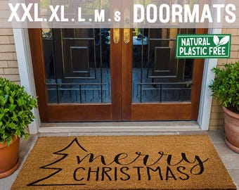 Merry Christmas Extra Large Doormat, Natural Eco Friendly Coir Rubber Double Door Mat PLASTIC FREE Funny Welcome 190