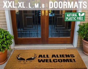 All Aliens Welcome Extra Large Doormat Natural Eco Friendly Coir Rubber Double Door Mat PLASTIC FREE Funny Welcome Porch Door Mat 259