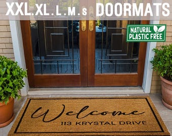 Personalized Address Extra Large Doormat Natural Eco Friendly Coir Rubber Double Door Mat PLASTIC FREE Custom Welcome Outdoor Porch Mat  132
