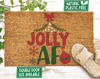 Jolly AF Christmas Doormat Merry Xmas All Natural Eco Friendly Coir Rubber Mat PLASTIC FREE Funny Welcome Door Mat Housewarming Gift 435