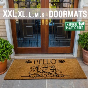 Hello Golden Retriever Extra Large Dog Doormat Natural Eco Friendly Coir Double Door Mat PLASTIC FREE Funny Welcome Cute Dog Peeking Mat 343