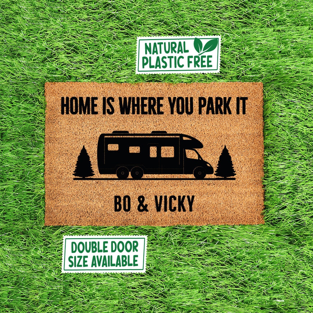 Home is Where You Park It Couple Names Personalized Home Mat Custom