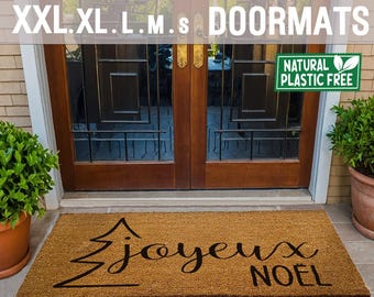 Joyeux Noël Paillasson Welcome Merry Christmas Extra Large Doormat, Natural Eco-Friendly Coir Rubber Double Door Mat Tree Decoration 203