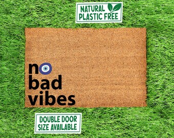 No Bad Vibes Blue Evil Eye Doormat All Natural Eco Friendly Coir Rubber Mat PLASTIC FREE Boho Decor Funny Welcome Mat Housewarming Gift 172