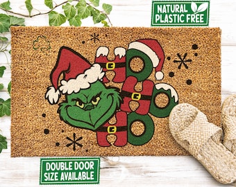 Grinch Funny Christmas Doormat Merry Xmas All Natural Eco Friendly Coir Rubber Mat PLASTIC FREE Funny Welcome Door Mat Housewarming Gift 428