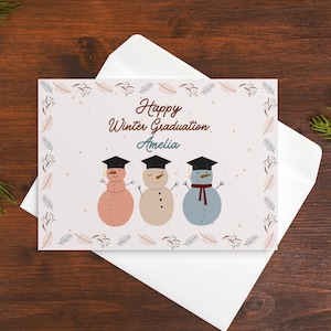 Gepersonaliseerde winterafstudeerkaart, 2024 2025 grad, uniek postgraduaat cadeau, PhD Masters Degree College Graduate, december januari afstuderen