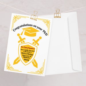 Tarjeta de graduación de doctorado personalizada para doctorado, graduado, tarjeta de doctor para nuevo doctorado, tarjeta de felicitación, regalo para doctorado, graduado, doctorado, tarjeta personalizada para doctorado