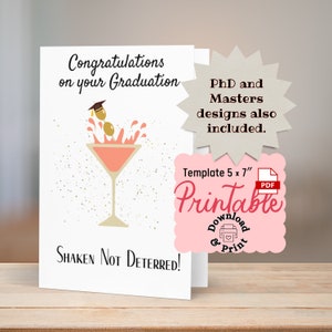 Afdrukbare afstudeerkaart PDF-afstudeerkaart Universitair afstuderen PhD Gefeliciteerd Masters Degree Martini Card Dirty Martini Download