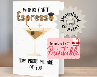 Zabawna kartka z okazji ukończenia szkoły: Gratulacje z espresso Martini (pobierz plik PDF)