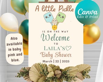 Pickleball Baby Shower Willkommensschild Bearbeitbares Canva Baby Shower Party Zeichen Digitaler Download Party Board Pickleball Babyparty einladen