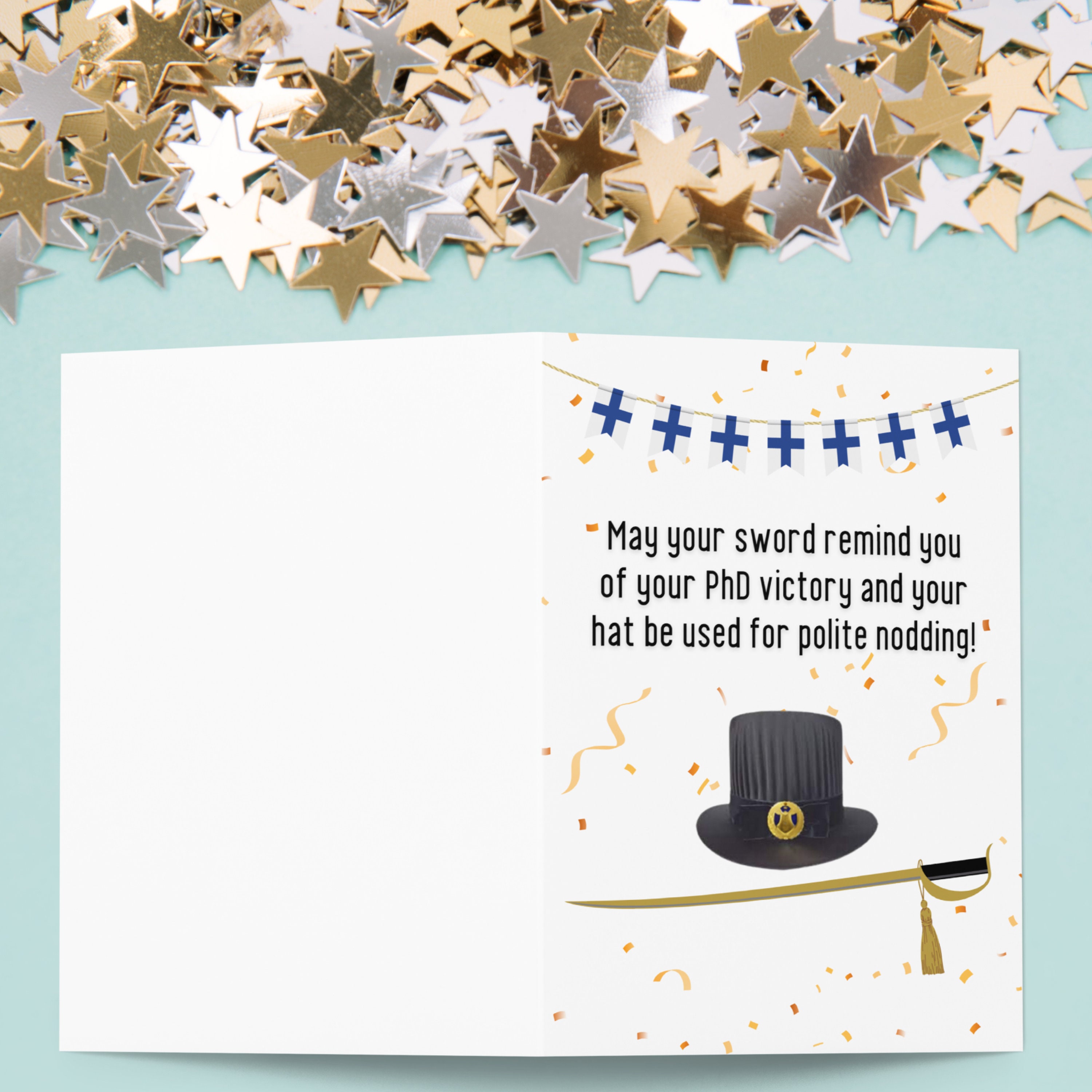 Finland Phd Graduation Card: Sword & Top Hat Congratulations - Etsy