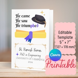 Carte à téléchargement numérique pour l'obtention du diplôme de doctorat Carte imprimable pour l'obtention du diplôme de doctorat Carte imprimable pour lui Carte de doctorat Dr Carte personnalisée pour cadeau de doctorat