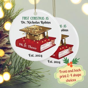 Décoration de Noël PhD, Premier Noël en tant que médecin 2024, Cadeau de doctorat, Cadeau de remise des diplômes, Cadeau de vacances personnalisé, Cadeau de Noël personnalisé PhD