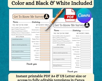 Team Building Questionnaire: Employee 'Get To Know Me' Survey (PDF & Canva)