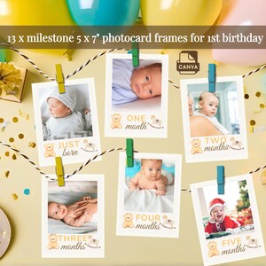 Banner de primer cumpleaños con apodo de un bebé feliz, tarjetas de hitos con fotos, decoración de primer cumpleaños de niño, decoración imprimible de primer cumpleaños de niña