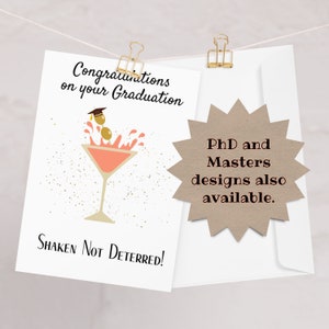 Spaß-Abschluss-Karte Personalisierte Abschlusskarte Universitäts-Abschluss PhD Herzlichen Glückwunsch Master Martini-Karte Dirty Martini