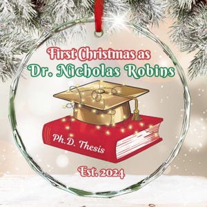Décoration de doctorat en verre de cristal, décoration de l'obtention du diplôme de doctorat, décoration de docteur, premier Noël en tant que médecin 2024, cadeau de doctorat, cadeau de remise de diplôme de doctorat