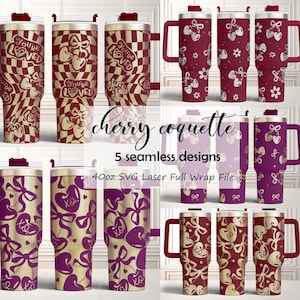 Kirsche Coquette Tumbler SVG: Retro Bögen Laser Gravur Wrap (Digitaler Download)