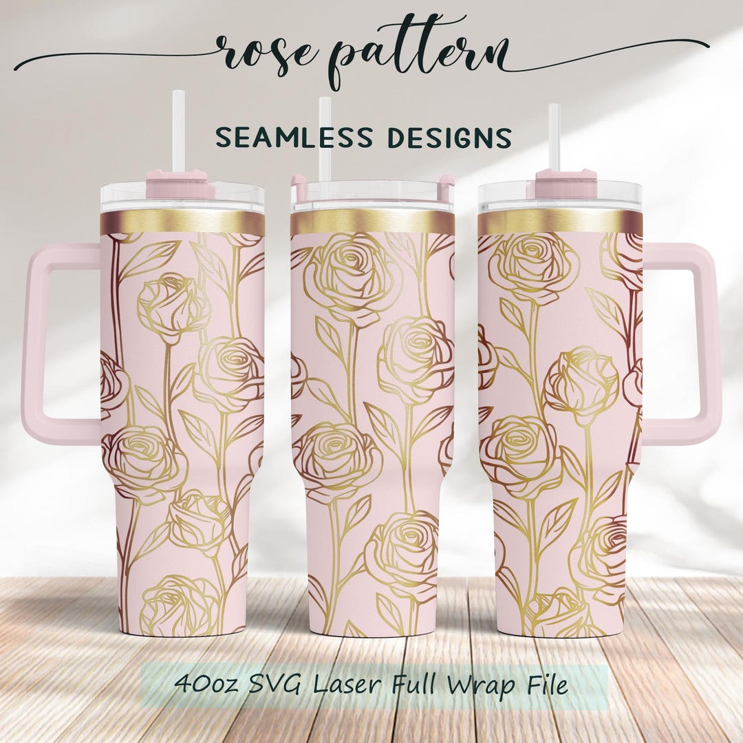 Rose Pattern 40oz Tumbler SVG Laser Engraving Wrap File, Seamless ...