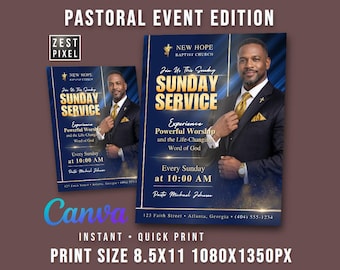 Sunday Worship Church Flyer Canva Template, Pastor Appreciation Service Poster 8.5x11