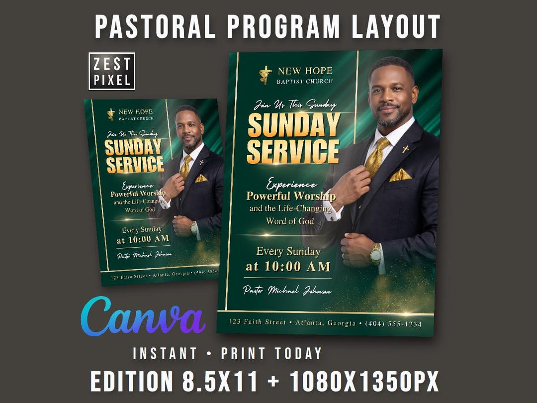 Church Program Canva Template, Sunday Service Flyer, Worship Bulletin ...