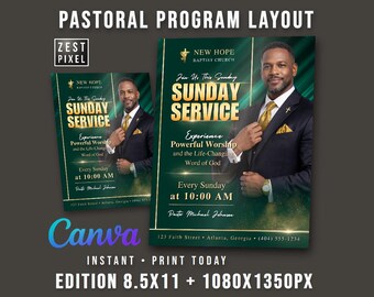 Church Program Canva Template, Sunday Service Flyer, Worship Bulletin (Instant Download)