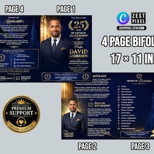 Formal church anniversary booklet template featuring stained glass windows and elegant serif typography.