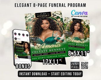 Funeral Program Template Printable PDF, Memorial Service Program, Obituary Booklet, Editable Canva, Instant Download