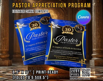 Pastor Appreciation Program Template | Church Event Flyer (Canva Editable)