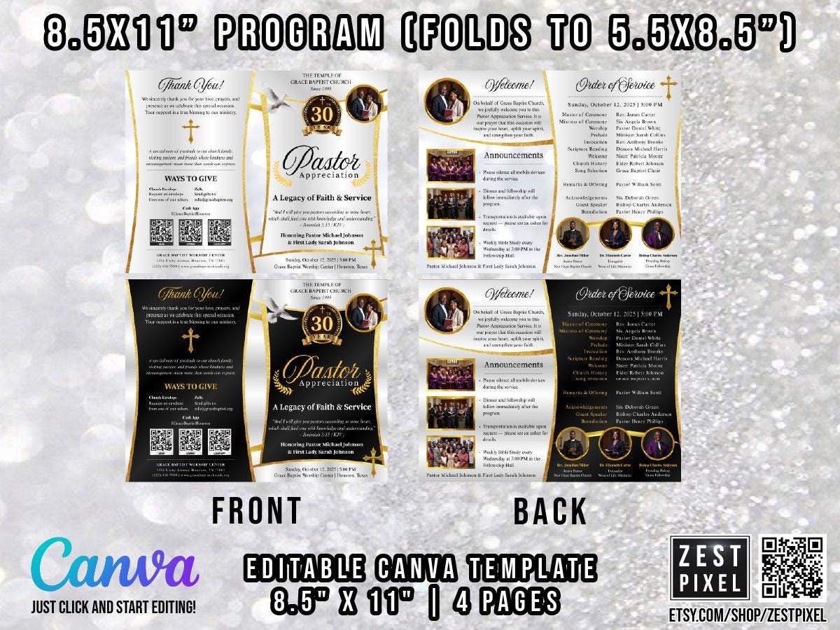 Pastor Appreciation Program Template | Editable Church Service (canva ...