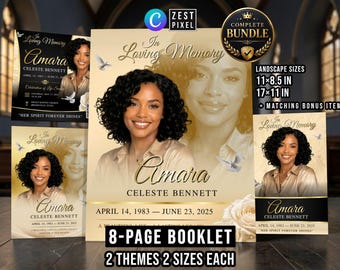 8 Page Funeral Program Template, Canva Memorial Booklet, Celebration of Life, Obituary Program