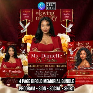 Celebration of Life Program Canva, 4 Page Memorial Bundle, Editable Funeral Template, Welcome Sign