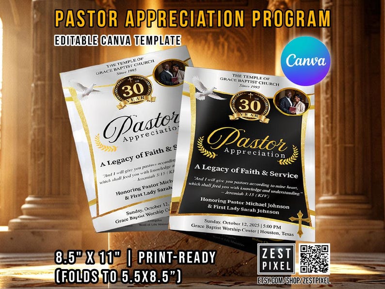 Pastor Appreciation Program Template | Editable Church Service (canva ...