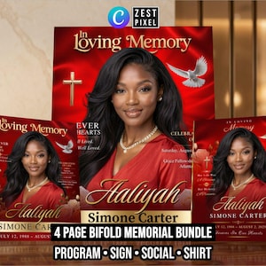 Bifold Funeral Program Bundle, 4-seitige Canva-Memorial-Vorlage mit Schild und Social Post