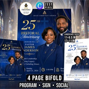 Pastoral Anniversary Template Canva, Pastor Appreciation Bundle, Church Bulletin, Welcome Sign, Social Media Set