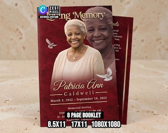 Elegant Funeral Booklet Canva Template, Celebration of Life Program 8 Page Memorial