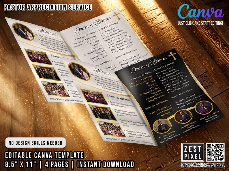 Pastor Appreciation Program Template | Editable Church Service (canva ...