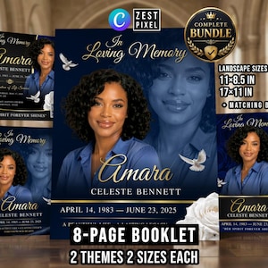 Blue Funeral Program Canva Template | 8 Page Celebration of Life Booklet | Instant Download