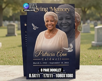 Funeral Program Template Canva Editable Memorial Booklet Celebration of Life Obituary Program