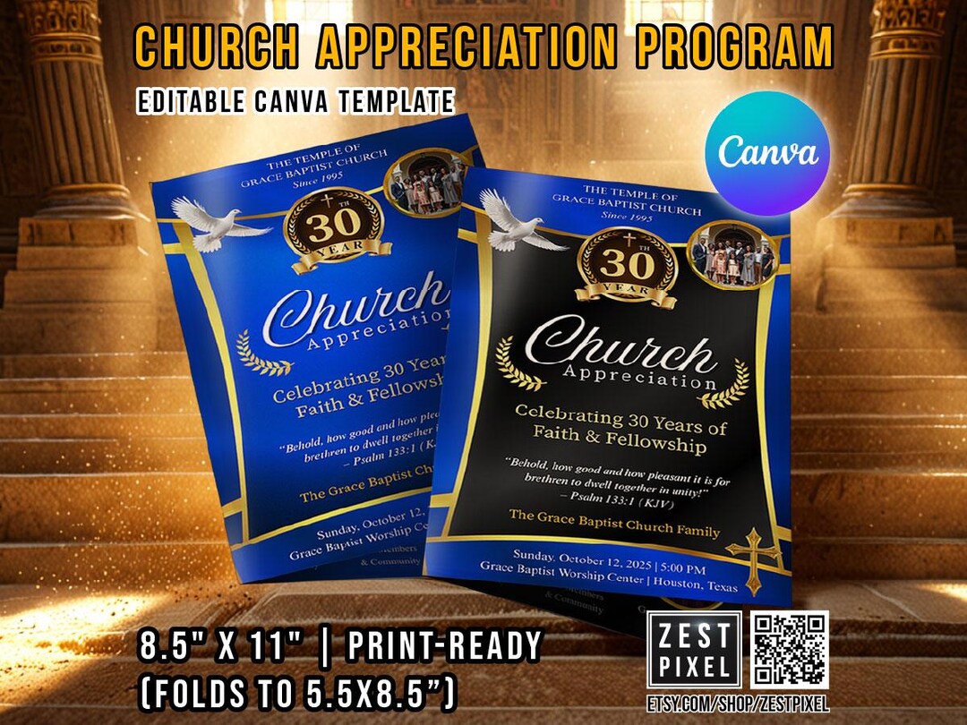 Church Appreciation Program Template | 4 Page Editable Canva Bifold | 8 ...