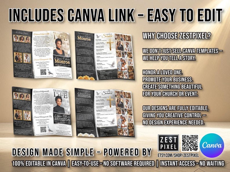 Trifold Funeral Program Template Canva | Celebration of Life Brochure ...