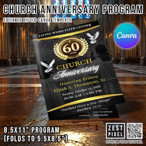 Church Anniversary Program: Editable Bifold Canva Template (8.5x11” Folds to 5.5x8.5”)