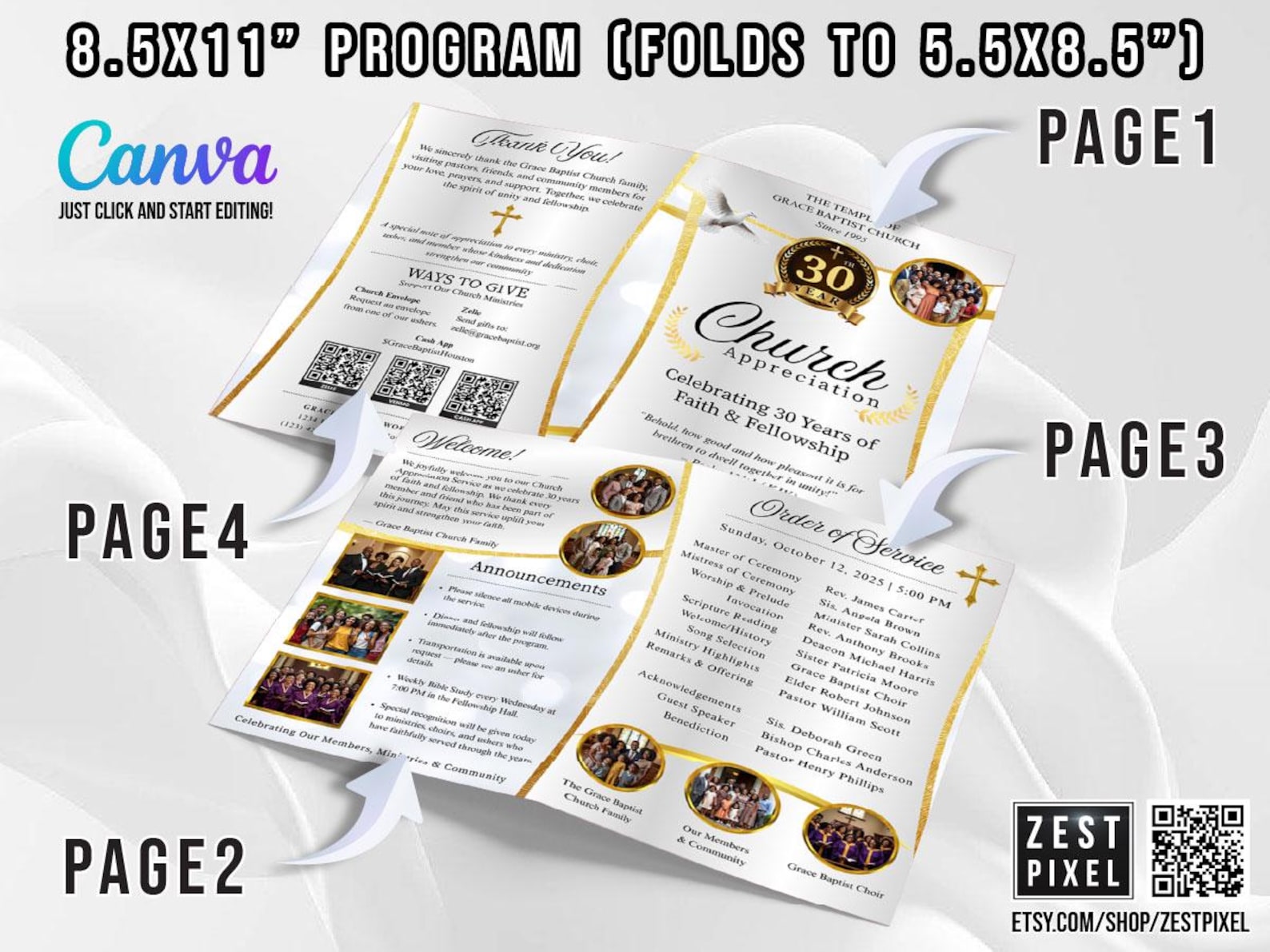 Church Appreciation Program Template | Canva Editable Brochure (8.5