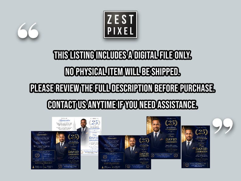 Luxury church program design featuring script lettering, formal attire portrait, and cathedral atmosphere.